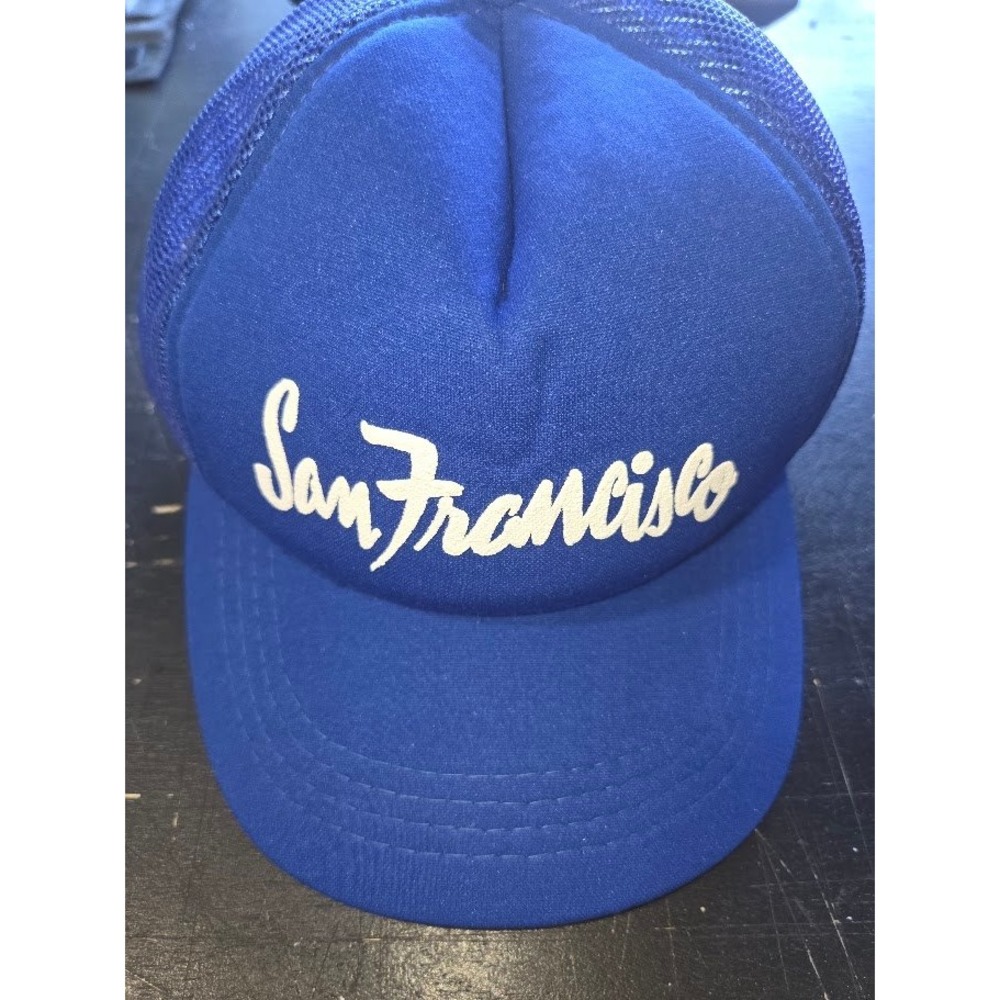 Vtg San Francisco Trucker Hat Blue Mesh Snapback Cap AJ High Five Made in USA